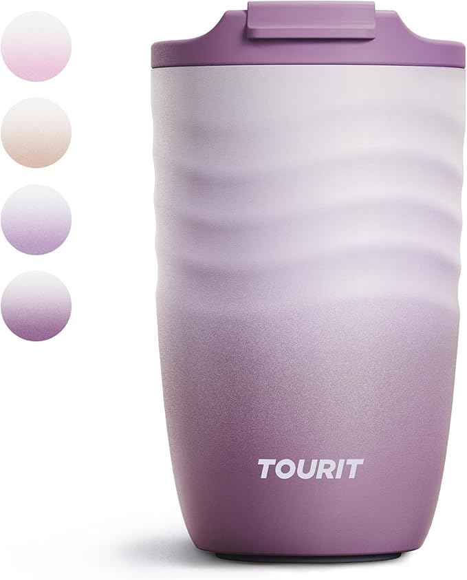 TOURIT 12 oz Travel Coffee Mug, Insulated Stainless Steel Travel Mug with Lid, Leak-Proof Double-Wall Vacuum Tumbler, Reusable Coffee Cup - Mist Purple