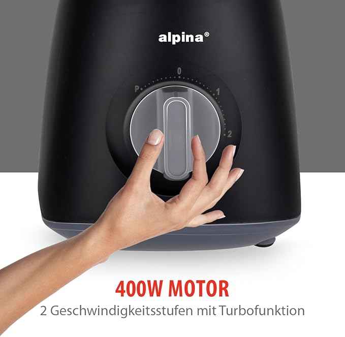 alpina Blender 1.5L, Liquidifier 400 W, Blender Jug with Turbo Function, Plastic Blender, Stainless Steel Blades, Black