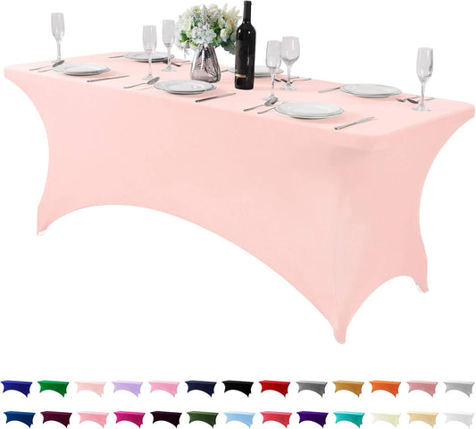 Spandex Table Cover for 6Ft or 4fT or 8ft Table Universal Fitted Stretch Tablecloth for Party, Banquet, Wedding and Events-Blush Pink