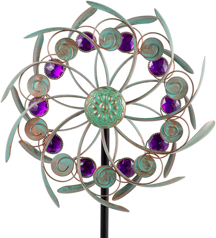 Viveta Outdoor Wind Spinners, 13" Metal Wind Sculpture with Stable Stake, Double-Sided Windmill,Wind Spinner for Yard and Garden