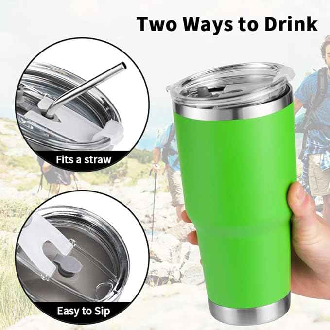 Joyclub 30oz Tumbler Stainless Steel Double Wall Vacuum Insulated Tumbler Cup Travel Mug with Lid, Straw and Cleaning Brush for Cold and Hot Drinks (Green)