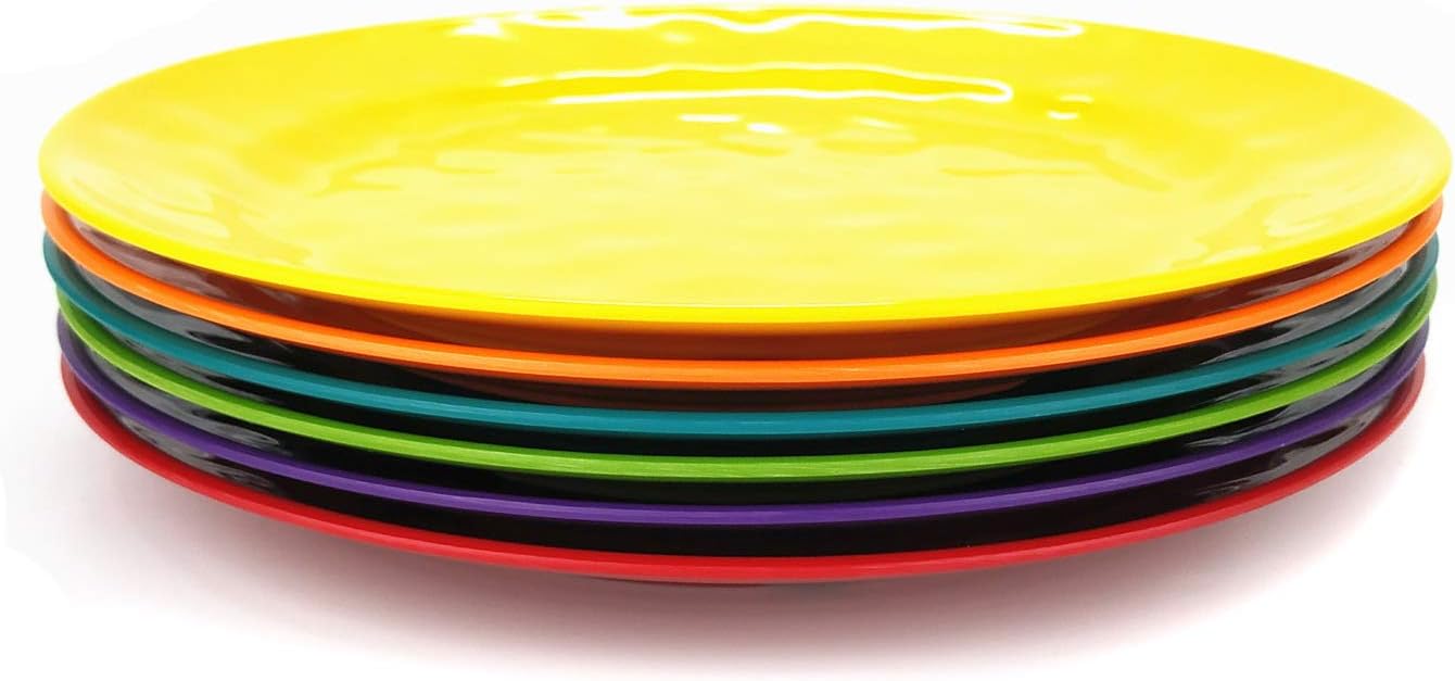 KX-WARE Melamine Plates set -10inch 6pcs 100% Melamine Dinner Plates for Everyday Use, Break-resistant and Lightweight, MultiColor