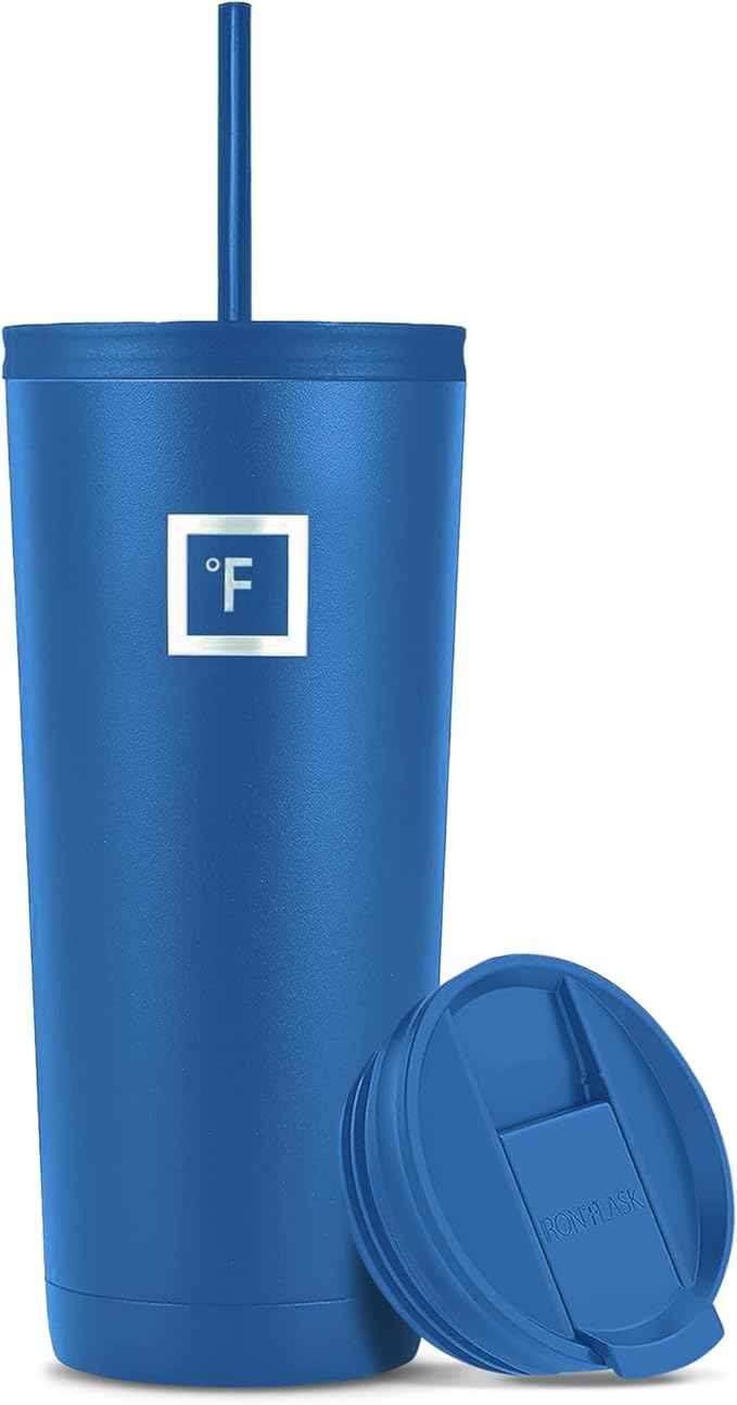 IRON °FLASK Classic Tumbler - Vacuum Insulated Stainless Steel Water Bottle, Double Walled, Drinking Cup, Insulated Travel Mug (Cobalt, 24 oz Solid Lid)