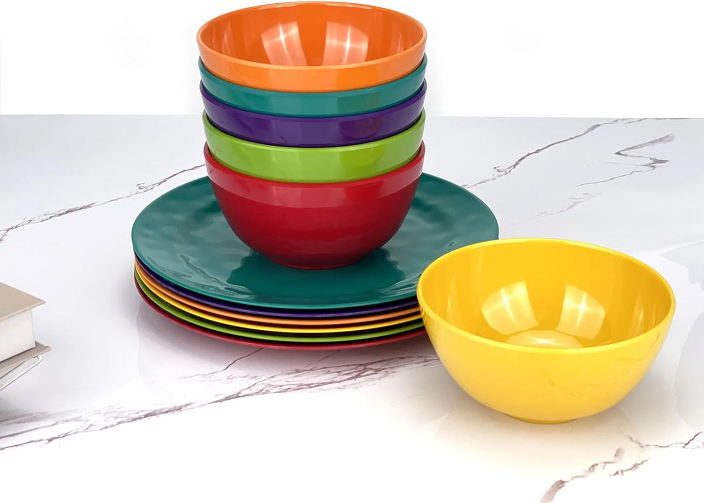 6-Piece 100% Melamine Dinner/Lunch Plate Set,10inch Round Melamine Salad Plates Picnic Plates for Holiday Home Party,Break-resistant and Lightweight,Hammered Finish,BPA Free (Multi color)