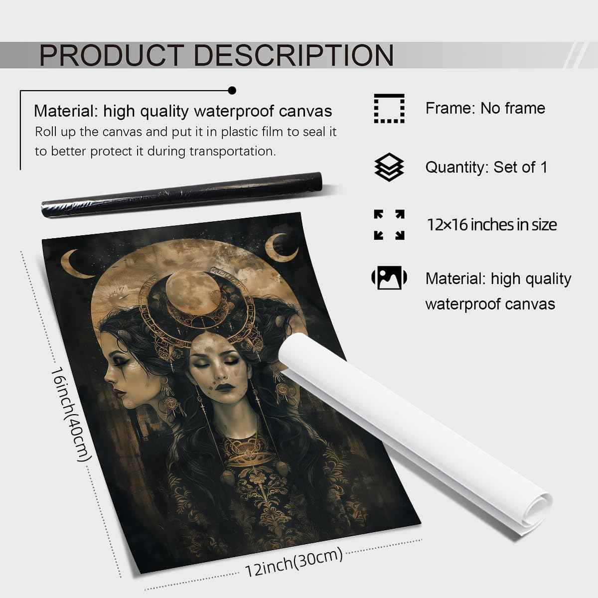 MWZUPQ Goth Dark Horror Witch Poster Vintage Hecate Moon Goddess Wall Art Victorian Mystical Art Canvas Print for Spooky Room Home Wall Decor 12X16 inch Unframed