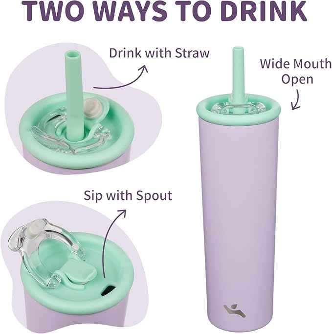 Konokyo 25oz Insulated Tumbler with Lid and Straw, Reusable Iced Coffee Cup with Lid, Travel Coffee Mug, BPA-Free, Leak-Proof and Durable, Purple