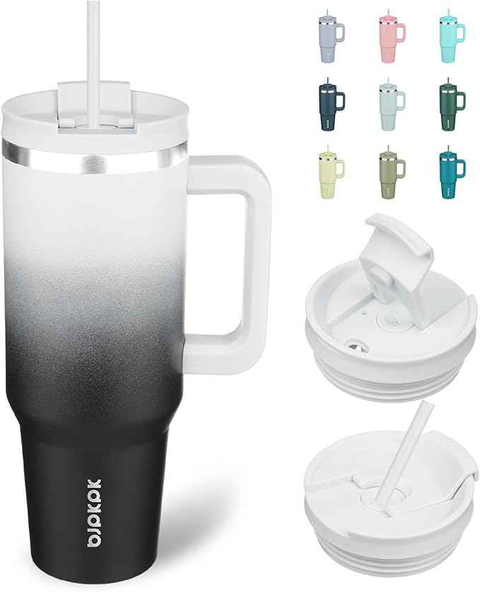 BJPKPK Insulated Tumblers With Handle And Straw 40 oz Stainless Steel Tumbler Cups With Lid,Day And Night