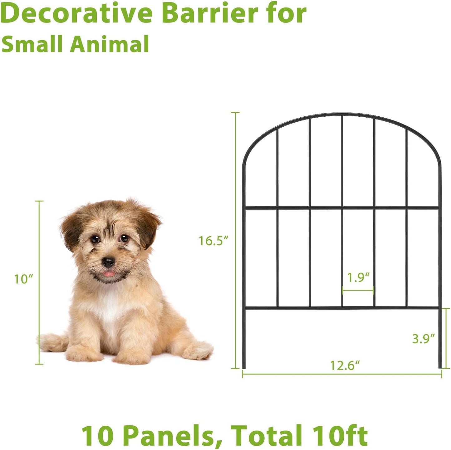 OUSHENG Small Decorative Garden Fence, 10ft (L) x 16.5in (H) Fencing, Rustproof Metal Wire Panel Border Animal Barrier for Dog, Flower Plant Edging for Yard Backyard Outdoor, Arched