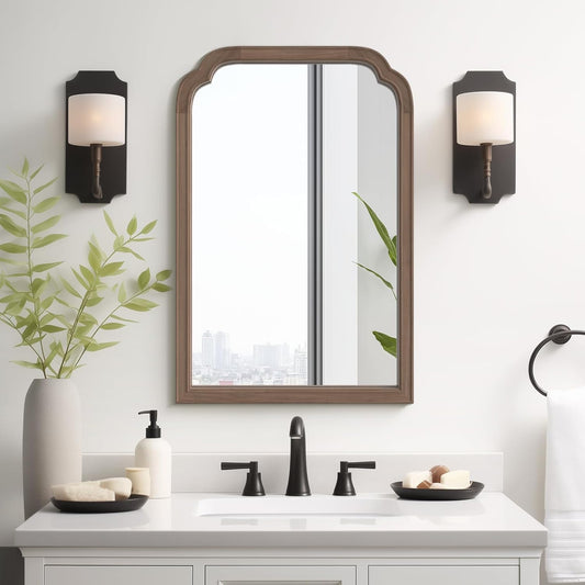 WallBeyond Wood Bathroom Mirrors for Wall Mounted, 20" x 30" Rustic Wood Frame Wall Mirrors Decorative for Living Room or Bedroom Vanity Mirror (Walnut)