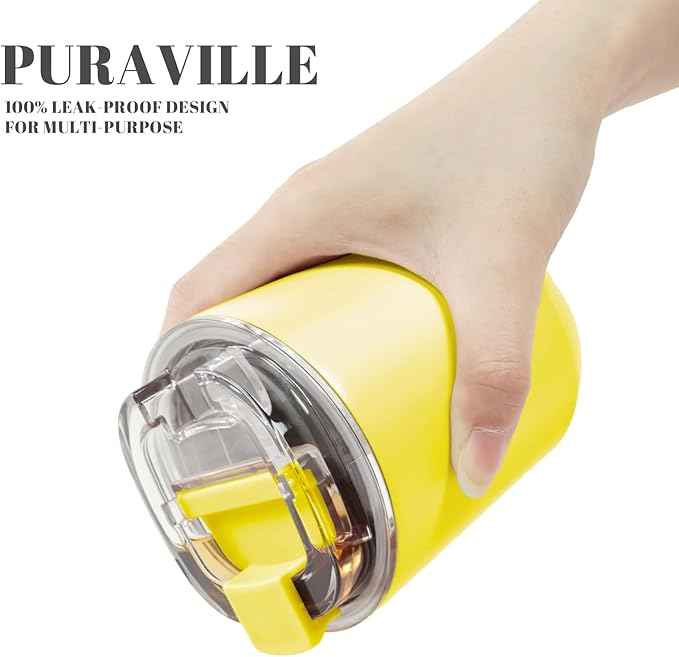 Puraville Insulated Tumblers with Lid, 10 oz Travel Coffee Mug Stainless Steel Vacuum Cup, Leak Proof Reusable Double Walled Coffee Tumbler for Iced and Hot Drinks, Yellow
