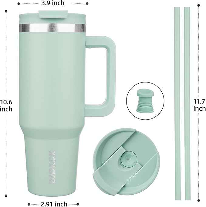 BJPKPK 40oz Stainless Steel Insulated Tumbler With Handle And Lid Straw Travel Coffee Mug Thermal Cup,Pistachio Green