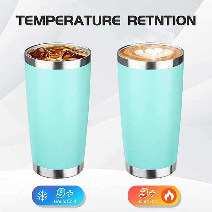 StarSpeed 20oz Tumbler Bulk with Lid, Stainless Steel Insulated Tumblers Double Wall Vacuum Insulated Travel Mug, Powder Coated Coffee Cups for Hot and Cold Drinks(Light Green,8)