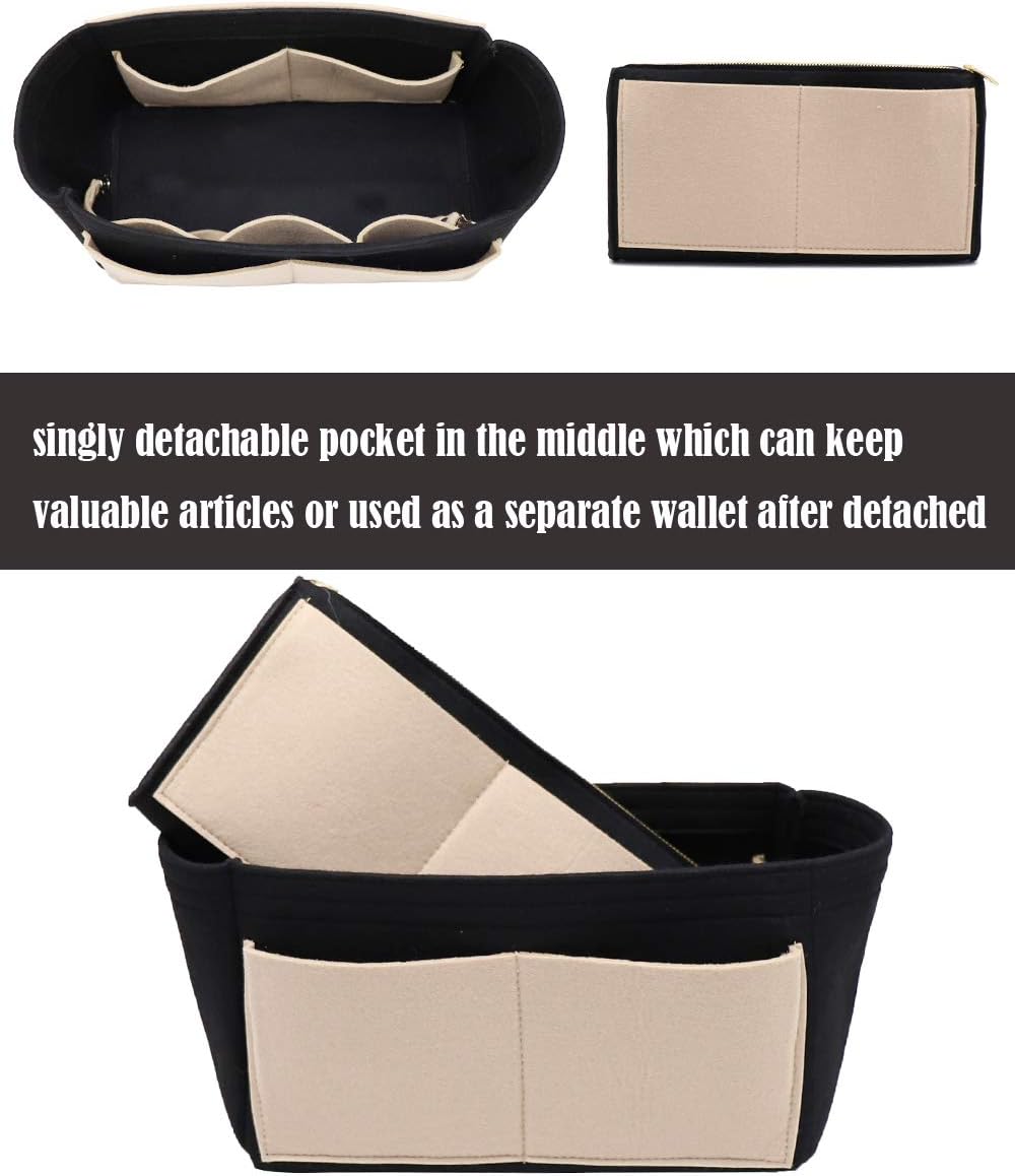 LEXSION Felt Purse Bag Organizer Insert with zipper Bag Tote Shaper Fit Speedy Neverful PM MM