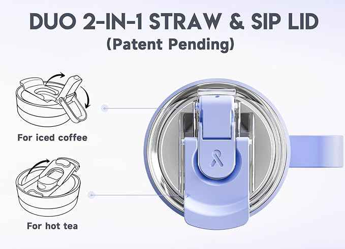 Meoky 40oz Tumbler with Handle, Stainless Steel Travel Mug with 2-in-1 Straw and Sip Lid, Vacuum Insulated Coffee Mug, 100% Leak Proof, Keeps Cold for 34 Hours or Hot for 10 Hours (Lilac)