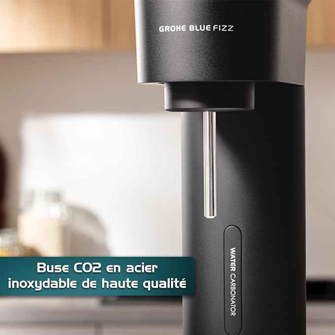 GROHE Blue Fizz Water Carbonator with One-Push Carbonization, CO₂ Not Included, Water Bottle 850ml BPA-Free, Stainless Steel Injection Nozzle, Black, 31943K00
