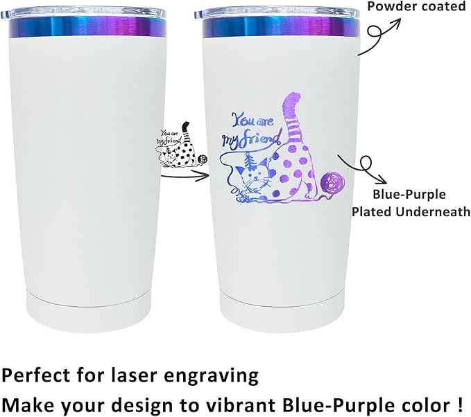20 oz Tumbler Stainless Steel Tumbler with Lid and Straw, Double Wall Vacuum Insulated Travel Coffee Mug for Laser Engrave, Powder Coated Cup for Hot and Cold Drinks (White,1 pack)