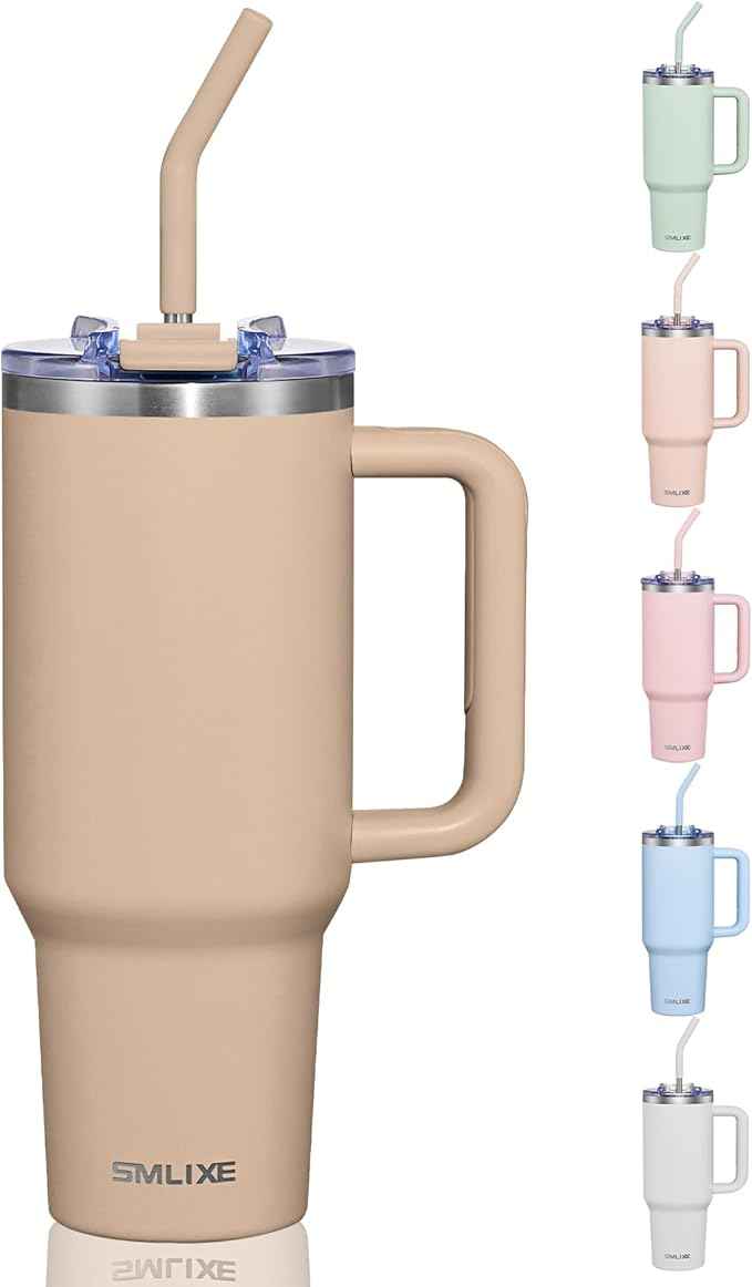 COKTIK 40 oz Tumbler With Handle and Straw, Insulated Tumbler With Leakproof Lids, Stainless Steel|BPA-Free, Cold for 24 H (Dark Night)