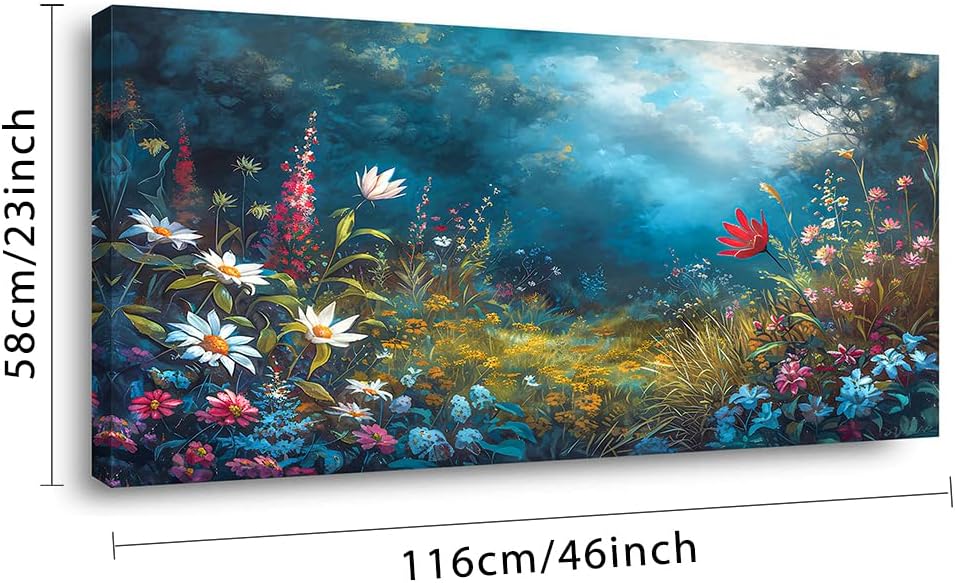 LASMOND Beautiful Colorful Grassland in Forest Landscape Wall Art Decor Artwork for Bedroom (24x48 Inches)