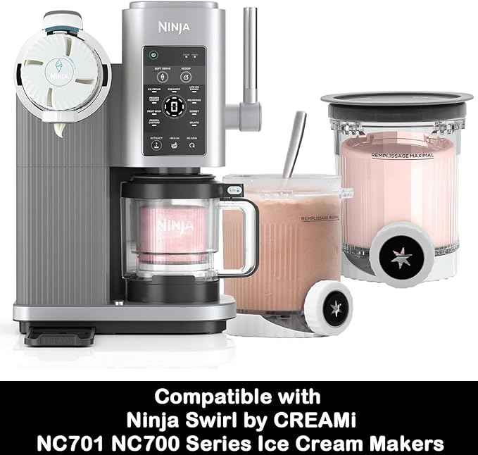 4 Pack Creami Pints and silicone Lids for Ninja NC700 NC701 Series, Compatible with Ninja Swirl Ice Cream & Soft Serve Makers, BPA-Free & Dishwasher Safe, Replacement XSK7PNTLD2