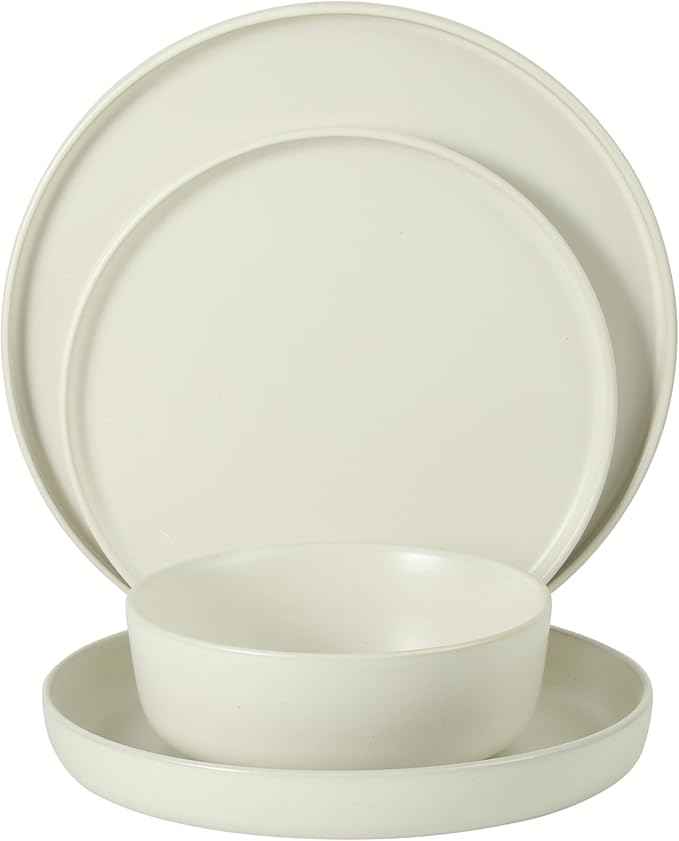 Gibson Elite Bayou Moon Plates and Bowls Sets, 16-Piece White Matte Stoneware Dinnerware Sets, Solid Color Reactive Glaze Dish Set