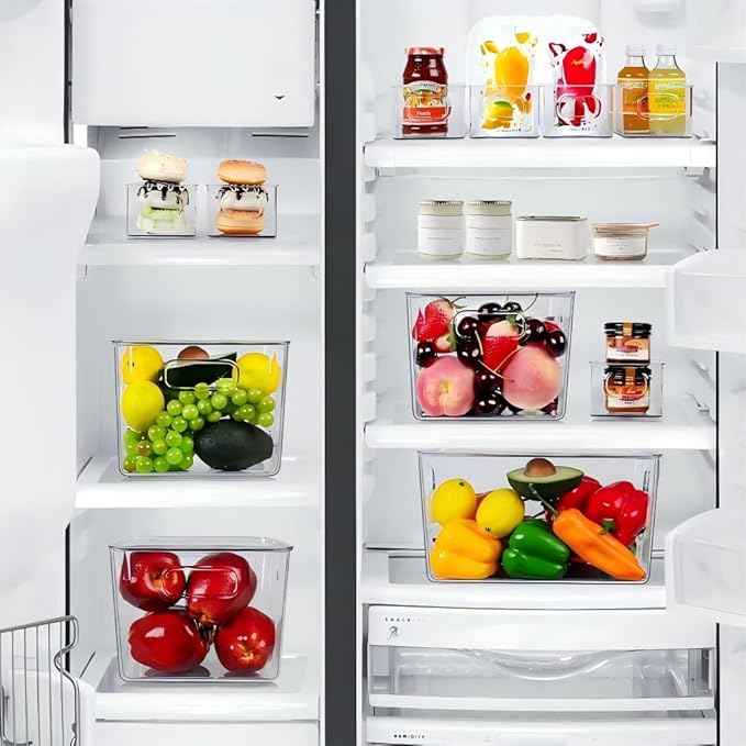 SKTEET Set of 8 Clear Plastic Storage Bins, 4 Large and 4 Small Stackable Storage Containers for Pantry Organization and Kitchen Storage Bins,Home Edit and Cabinet Organizers