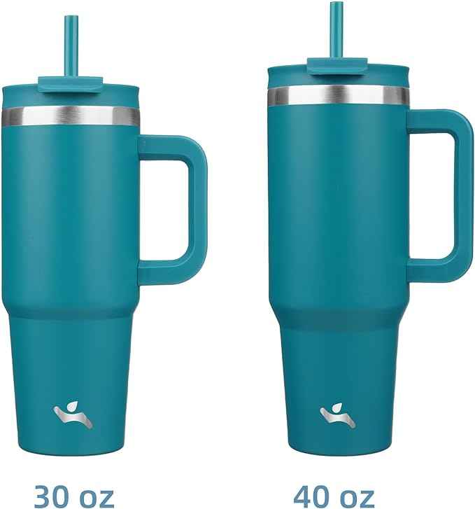 Konokyo 40 oz Tumbler with Handle and 2 Straws,2 in 1 Lid Insulated Water Bottle Stainless Steel Travel Coffee Mug,Blue