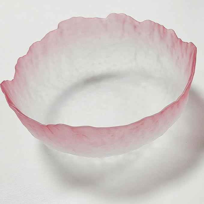 Glass Salad Bowl Irregular Lotus Flower Shape Serving Bowls, Mixing Nut Bowls for Kitchen Fruist, Snack, Dessert, and Ice Cream Candy Dishes (Crystal Gradient Pink, 7.6")
