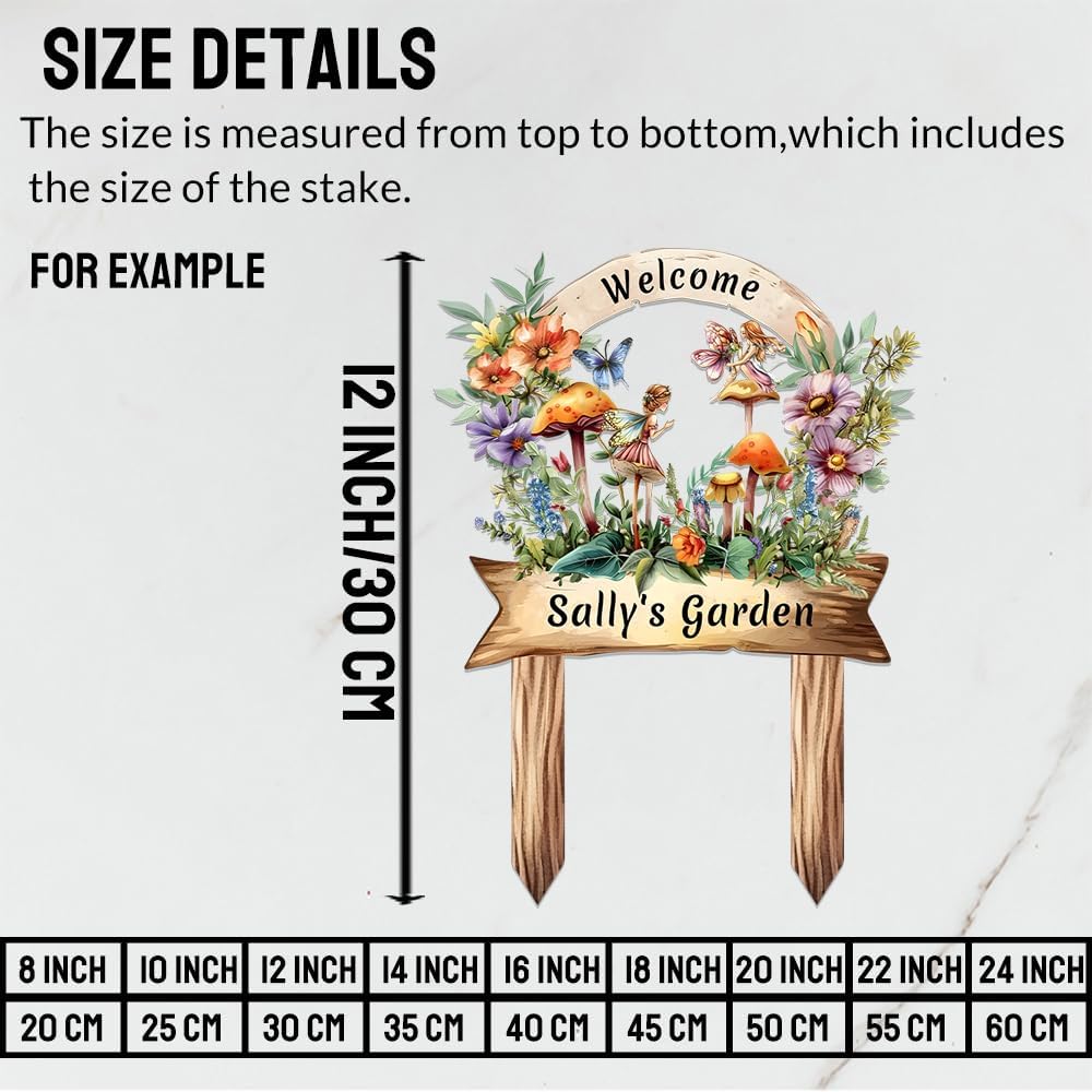 Cute Fairy Garden Metal Signs Custom with Stake,Gardeners Name Sign Personalized Decor for Outside Yard,Customized Gardening Gifts for Granddaughter Birthday,Butterfly Welcome Plaque for Lawn Patio