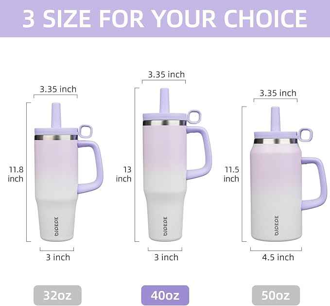 BJPKPK Insualted Tumblers with Handle and Straw 40oz Stianless Steel Travel Coffee Mug Thermal Cups with Lid,Purple Pearl