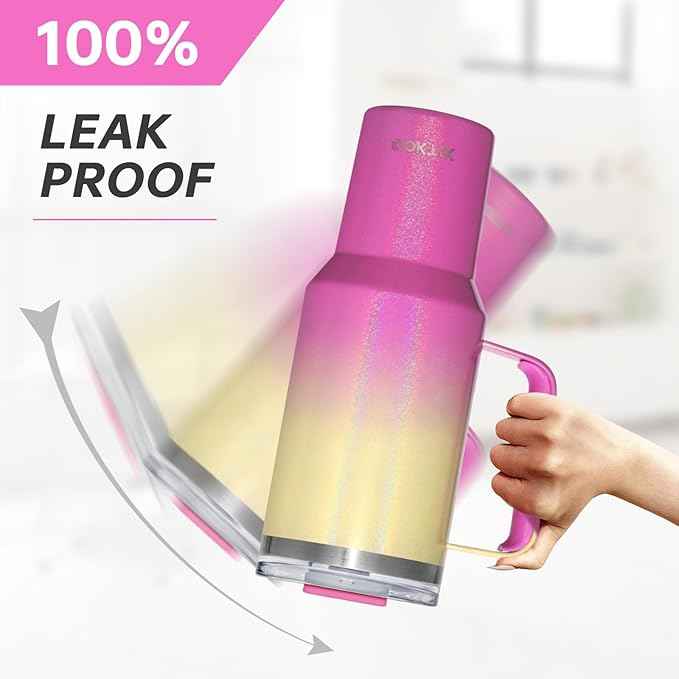 COKTIK 40 oz Tumbler With Handle and Straw, Insulated Tumbler With Leakproof Lids, Stainless Steel|BPA-Free, Cold for 24 H (Glitter Rainbow)