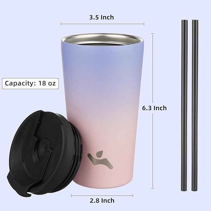Konokyo 18 OZ Insulated Tumbler with Lid and 2 Straws Stainless Steel Water Bottle Vacuum Travel Mug Coffee Cup,Cherry
