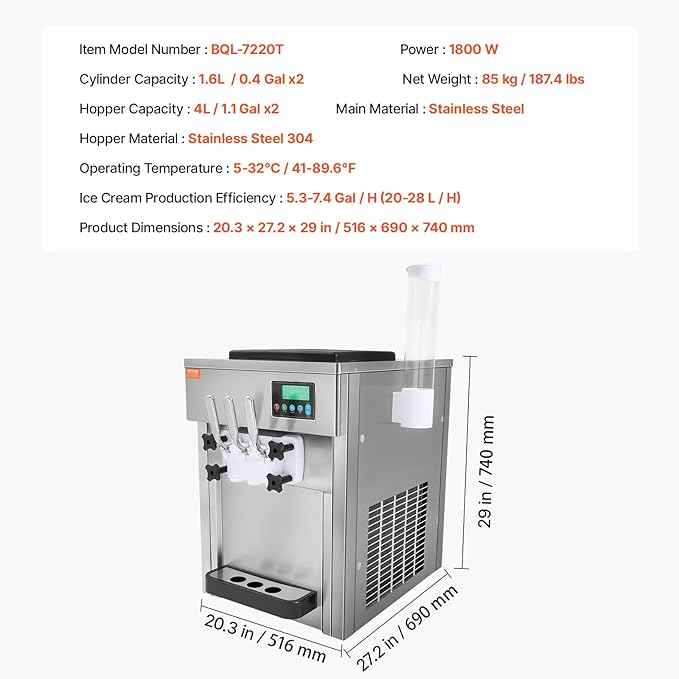 VEVOR Commercial Ice Cream Machine, 21 QT/H Soft Serve Ice Cream Maker with LCD Panel Auto Clean 3-Flavor Pre-cooling for Restaurant Snack Bar