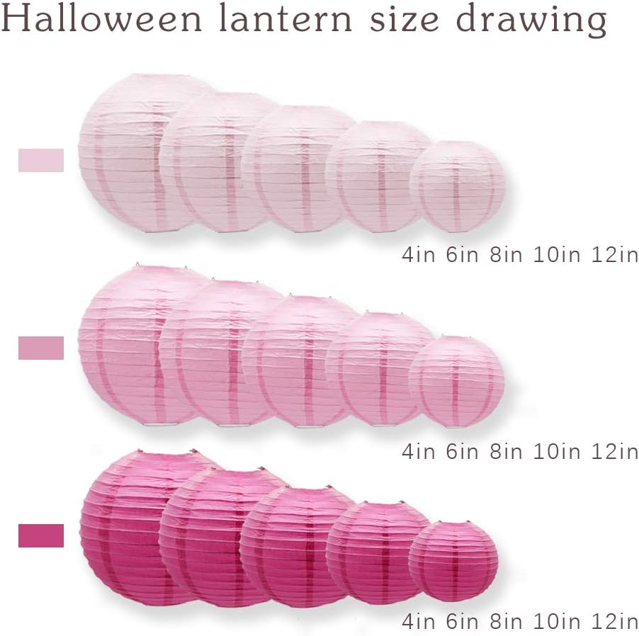 Round Chinese Paper Lanterns Decorative 15pcs Wedding Birthday Party Valentine's Day Baby Showers Decoration (Pink)