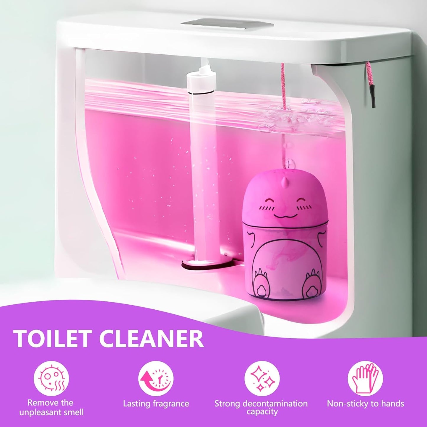 Toilet Bowl Cleaners Bottle Cute Dinosaur Shaped Bathroom Toliet Bowl Cleaner Toilet Tank Cleaner with Fresh Peach Scent (Pink)