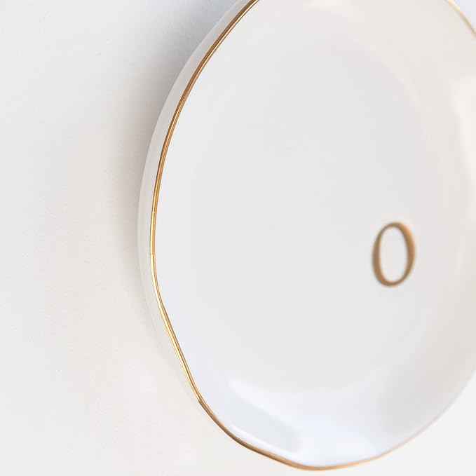 COLLECTIVE HOME - Ceramic Jewelry Tray, Decorative Trinket Dish for Rings Earrings Necklaces Bracelet Watch Keys, Birthday Mother's Day Christmas Gift for Women, 4.75", White Surface (O)