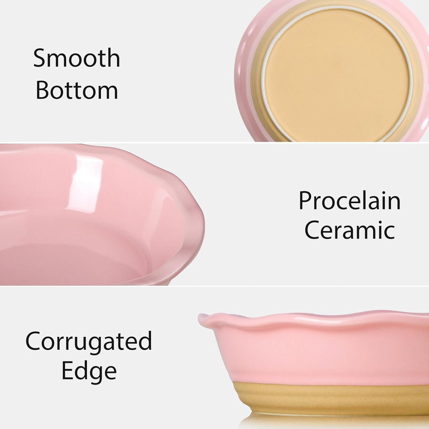 NUTRIUPS Small Pie Pans Set of 4, 6.5 Inch Ceramic Mini Pot Pie Baking Dishes, Oven Safe (6.5in, Pink, 4PCS)