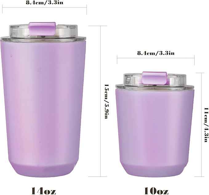 Puraville Insulated Tumblers with Lid, 10 oz Travel Coffee Mug Stainless Steel Vacuum Cup, Leak Proof Reusable Double Walled Coffee Tumbler for Iced and Hot Drinks, Lilac