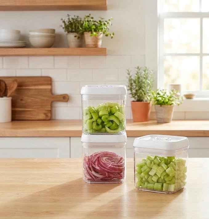 Felli Flip Tite Food Storage Container 4" Medium Size Airtight Lid Lock Top, Stackable Kitchen Canister for Space Saving, Pantry Fridge Cupboard Organizer, Spice Seasoning Pet Treats Snack (0.5 qt)
