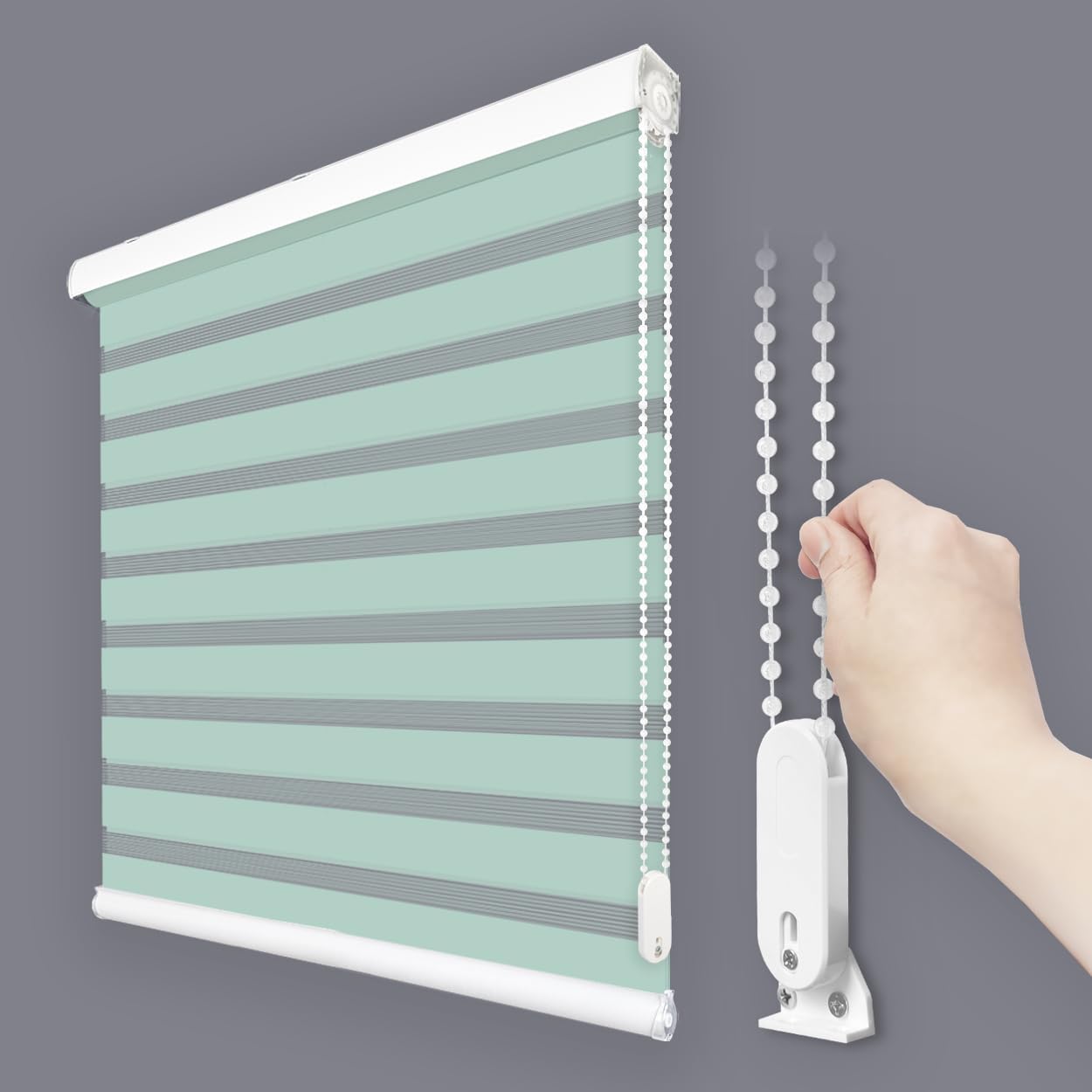 Foiresoft Standard Custom Zebra Roller Blinds for Windows [W10–105 x H10–115 Inch, Mint, Basic], Light Filtering Dual Layer Shades for Bedroom, Living Room, Office, 13 Colors