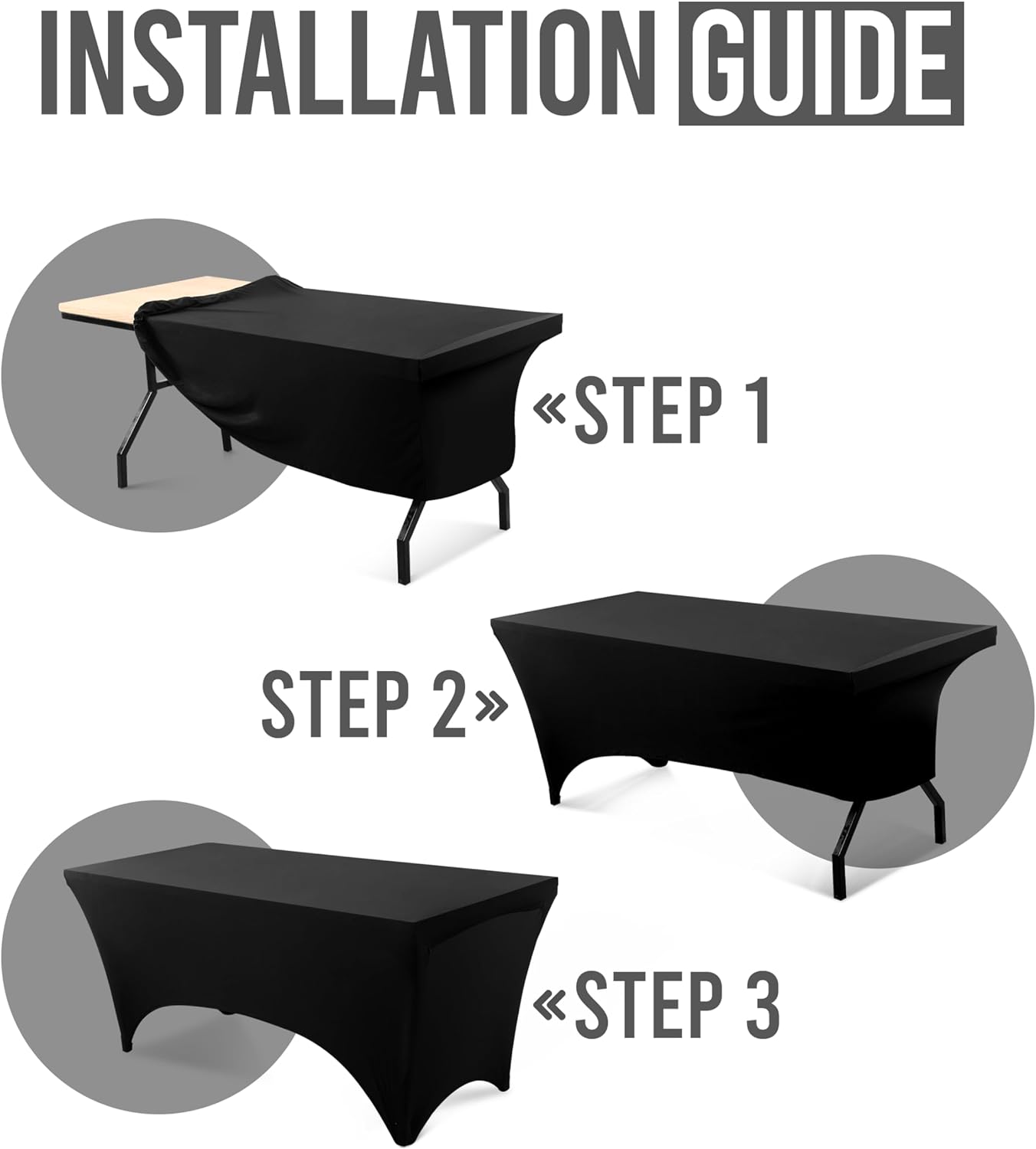 Utopia Kitchen 8FT Spandex Tablecloth [10 Pack, Black] 200 GSM Stretch, Fitted, Washable and Wrinkle Resistant Table Cloth Rectangle Cover for Trade Shows, Wedding, Parties [96Lx30Wx30H Inch]