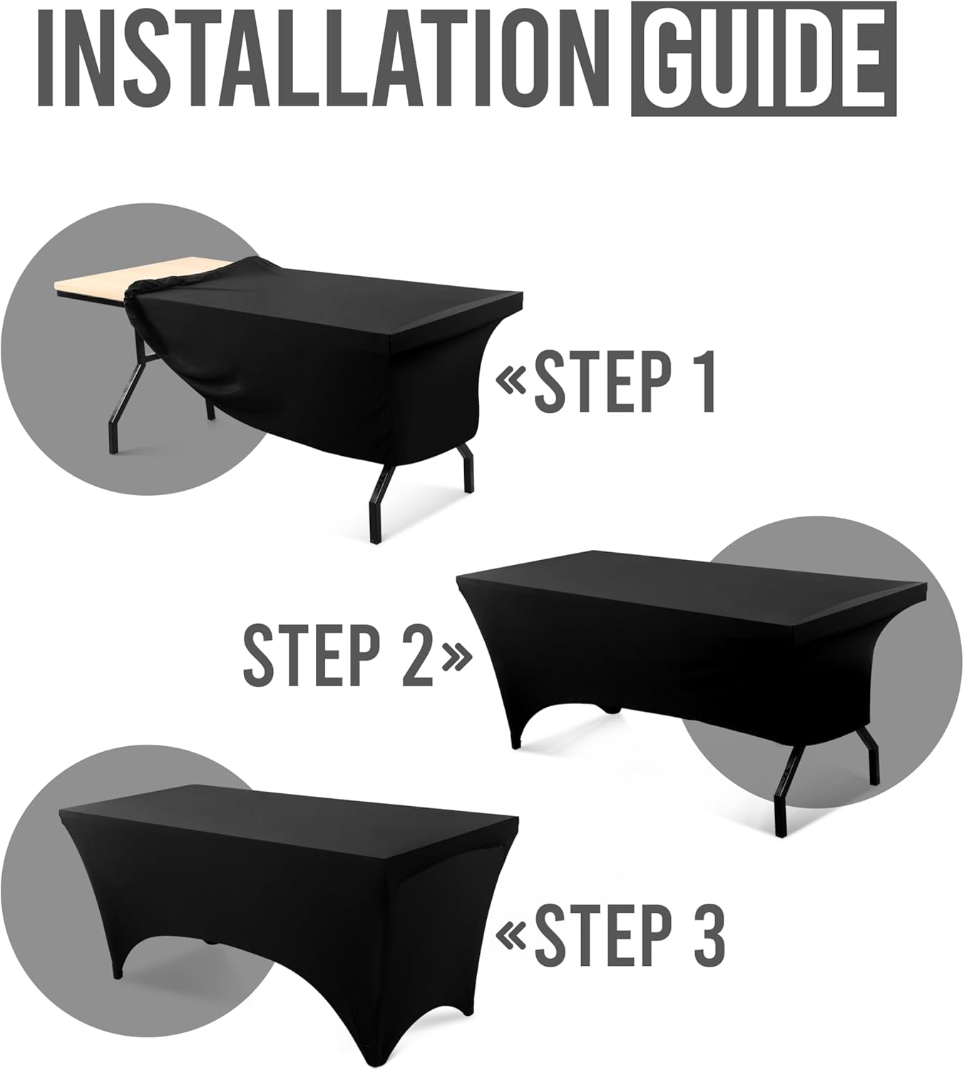 Utopia Kitchen 5FT Spandex Tablecloth [2 Pack, Black] 200 GSM Stretch, Fitted, Washable and Wrinkle Resistant Table Cloth Rectangle Cover for Trade Shows, Wedding, Parties [60Lx30Wx30H Inch]