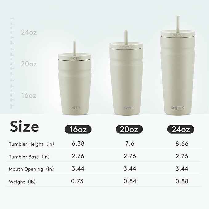 COKTIK 24oz Insulated Tumbler with Lid and Straw Iced Coffee Cup Reusable Stainless Steel Travel Mug Water Bottle Cupholder Friendly for Women Men Her Him (Almond Birch)