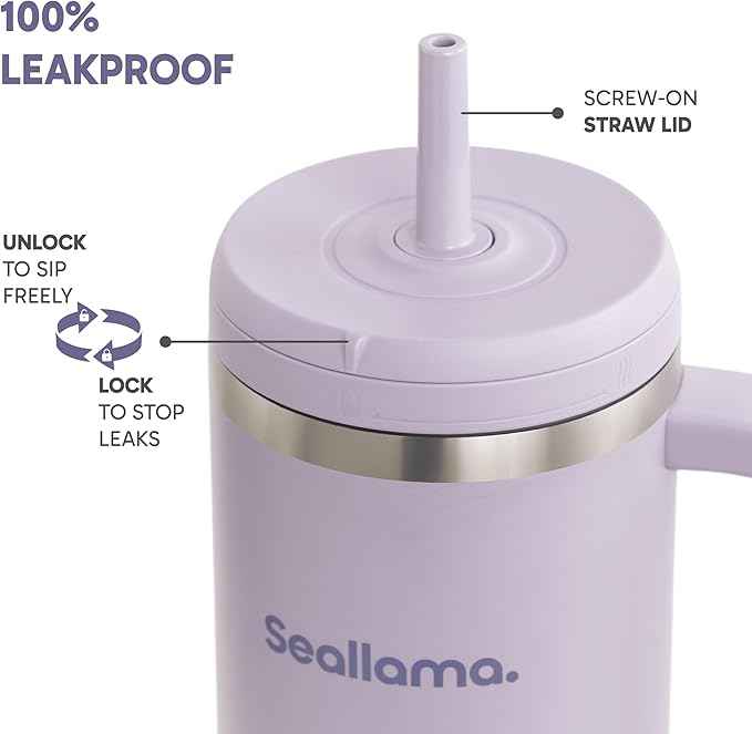 Seallama. Tumbler with Handle and Straw 40 oz | Cup Holder Compatible for Travel | Insulated Stainless Steel Cup | BPA-Free | (Mauve Meringue)