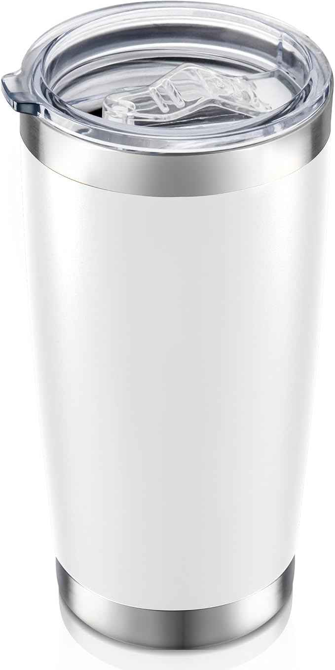 20 oz Tumbler with Lid Stainless Steel Insulated Tumblers Double Wall Vacuum Coffee Mug Powder Coated Tumbler Cups for Cold and Hot Drinks, White, 1 pack