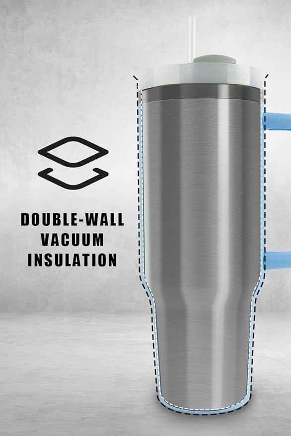 Tumbler with Handle & Straw 40 oz | Twist On 3-Way Lid | Cupholder Compatible for Travel | Insulated Stainless Steel Cup | BPA-Free | Tumbler with Lid and Straw for Water, Iced Tea or Coffee | white