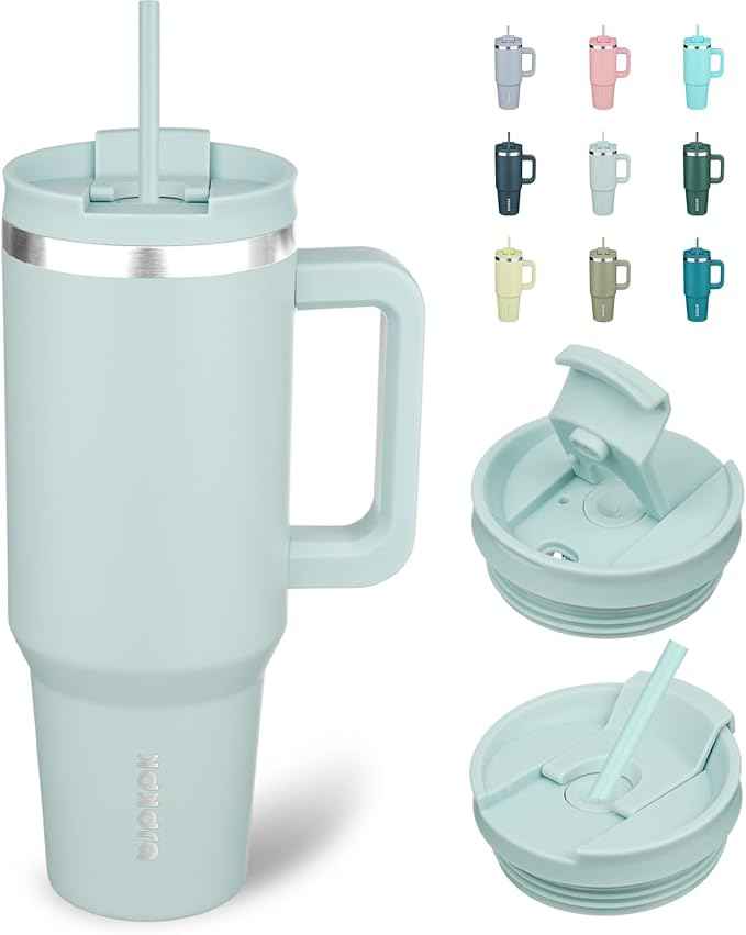 BJPKPK 40 oz Insulated Tumbler With Lid And Straw Stainless Steel Tumblers Cup With Handle For Women And Men,Blue Haze
