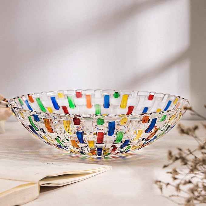 MAGCOLOR Hand Painted Colorful Woven Glass Crystal Salad & Fruit Bowl Decoration,Centerpiece For Home,Office,Wedding Decor, Fruit, Snack, Dessert, Server
