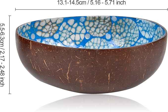 ChezMax Natural Coconut Bowl with Mother of Pearl Inlaid Shell - Handcrafted Home Decoration, Entryway Table Key Bowl or Candy Container, Fruit and Nuts Holder (Blue)
