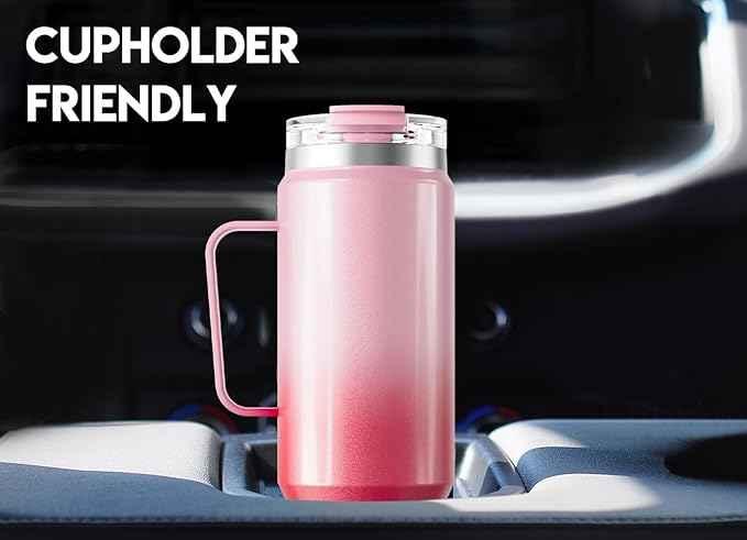 Meoky 40oz Tumbler with Handle, Stainless Steel Travel Mug with 2-in-1 Straw and Sip Lid, Vacuum Insulated Coffee Mug, 100% Leak Proof, Keeps Cold for 34 Hours or Hot for 10 Hours (Flamingo)
