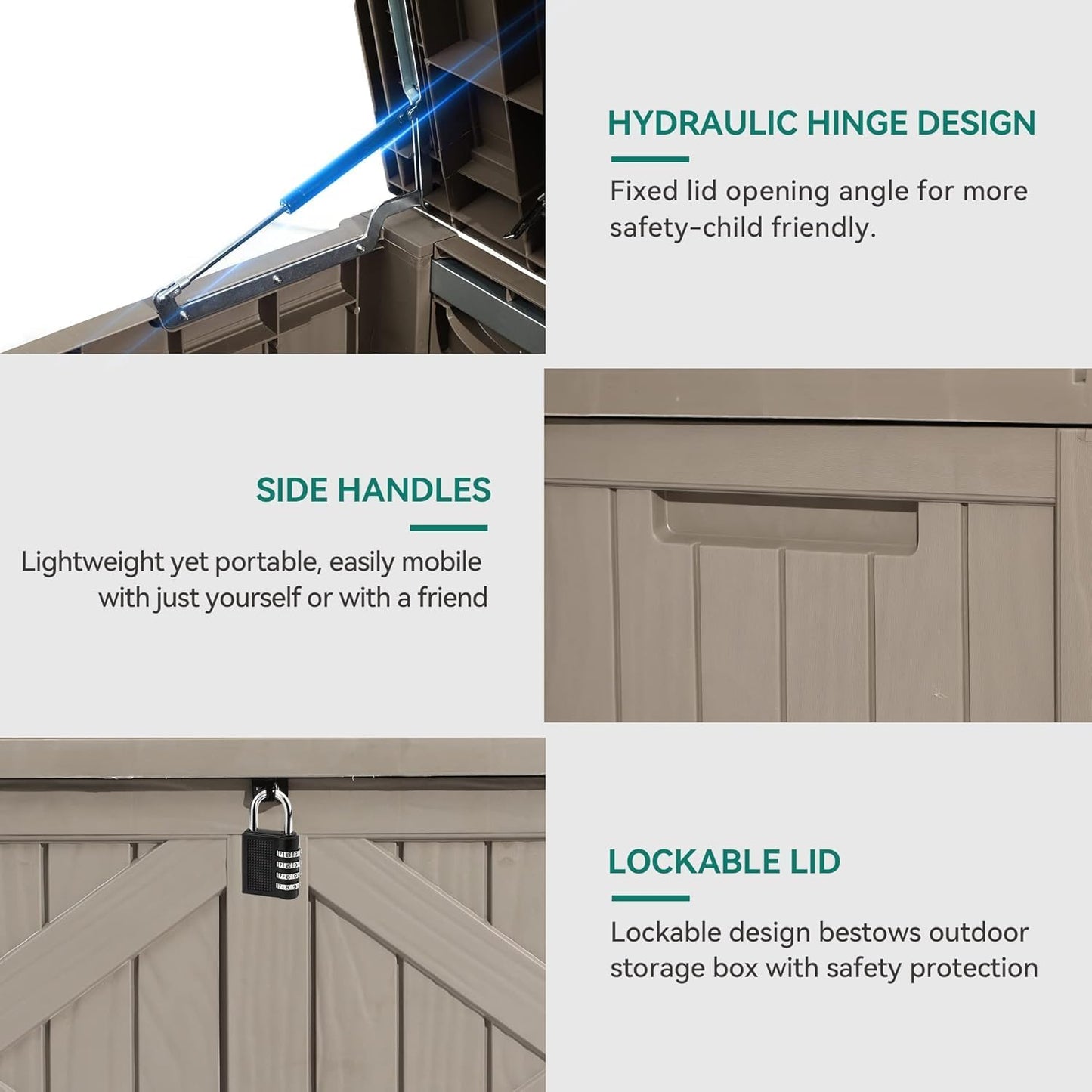 YITAHOME 120 Gallon Large Outdoor Storage Box with X-Shaped Front, Waterproof Resin Deck Box Cushion Storage Bench for Patio, Pool Supplies, Garden Tools- Lockable, Taupe